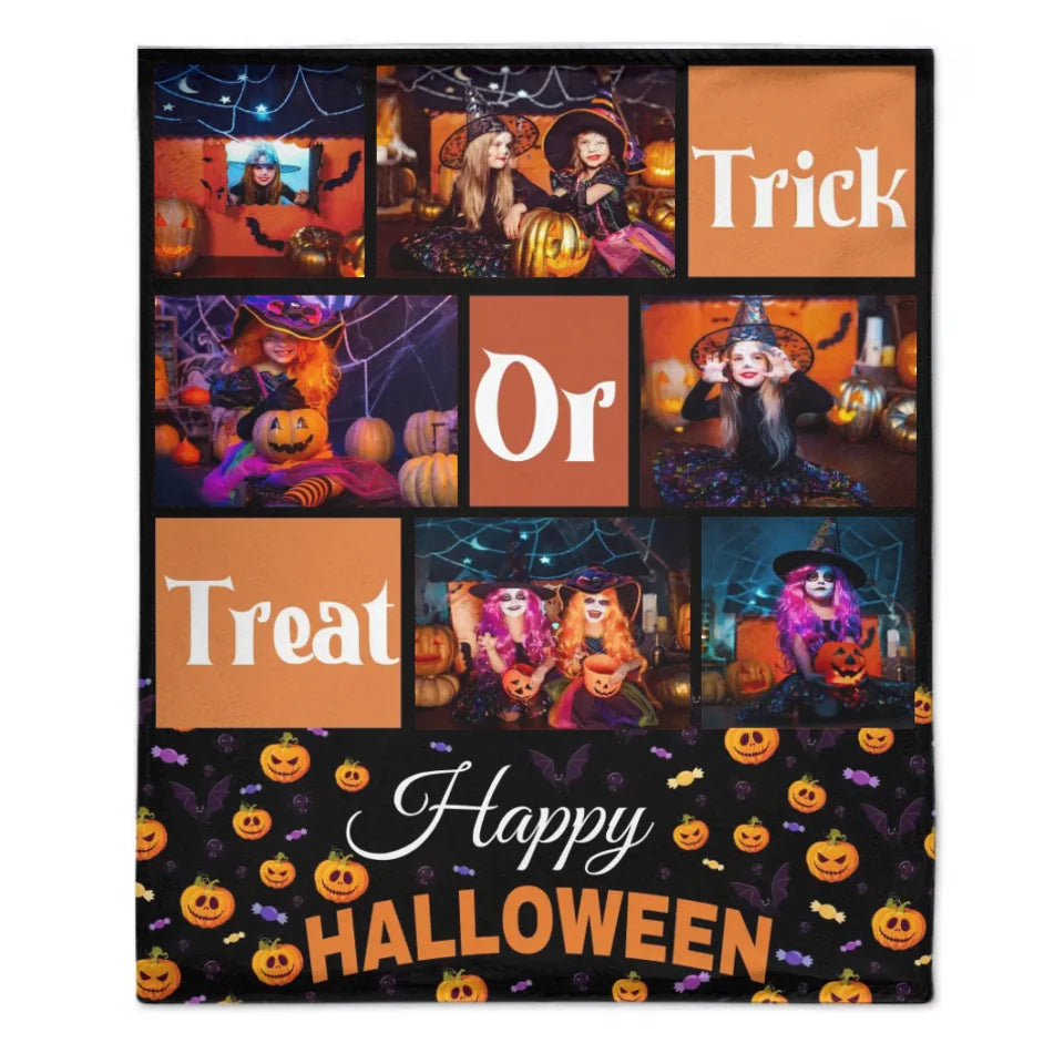 Trick Or Treat - Personalised Photo Collage Halloween Blanket - Gifts for Children,Friend,Family