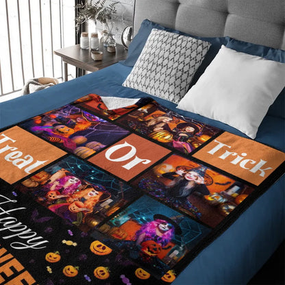 Trick Or Treat - Personalised Photo Collage Halloween Blanket - Gifts for Children,Friend,Family