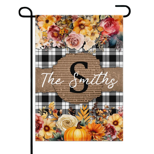 Pumpkins and Flowers - Personalised Halloween Double Sided Flag - Gifts for the Family