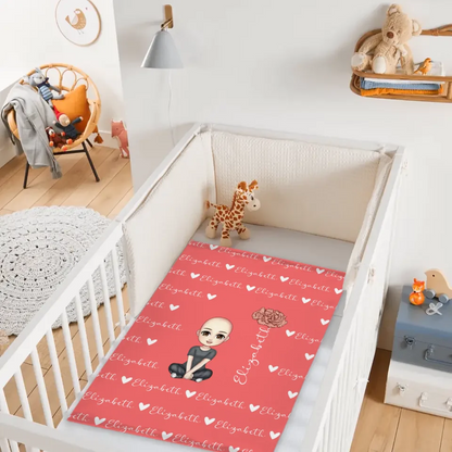 Cute Cartoon Character - Personalised Name Heart Birth Flower Soft Throw Blanket - A Gift For Birthday Person,Friend,Family