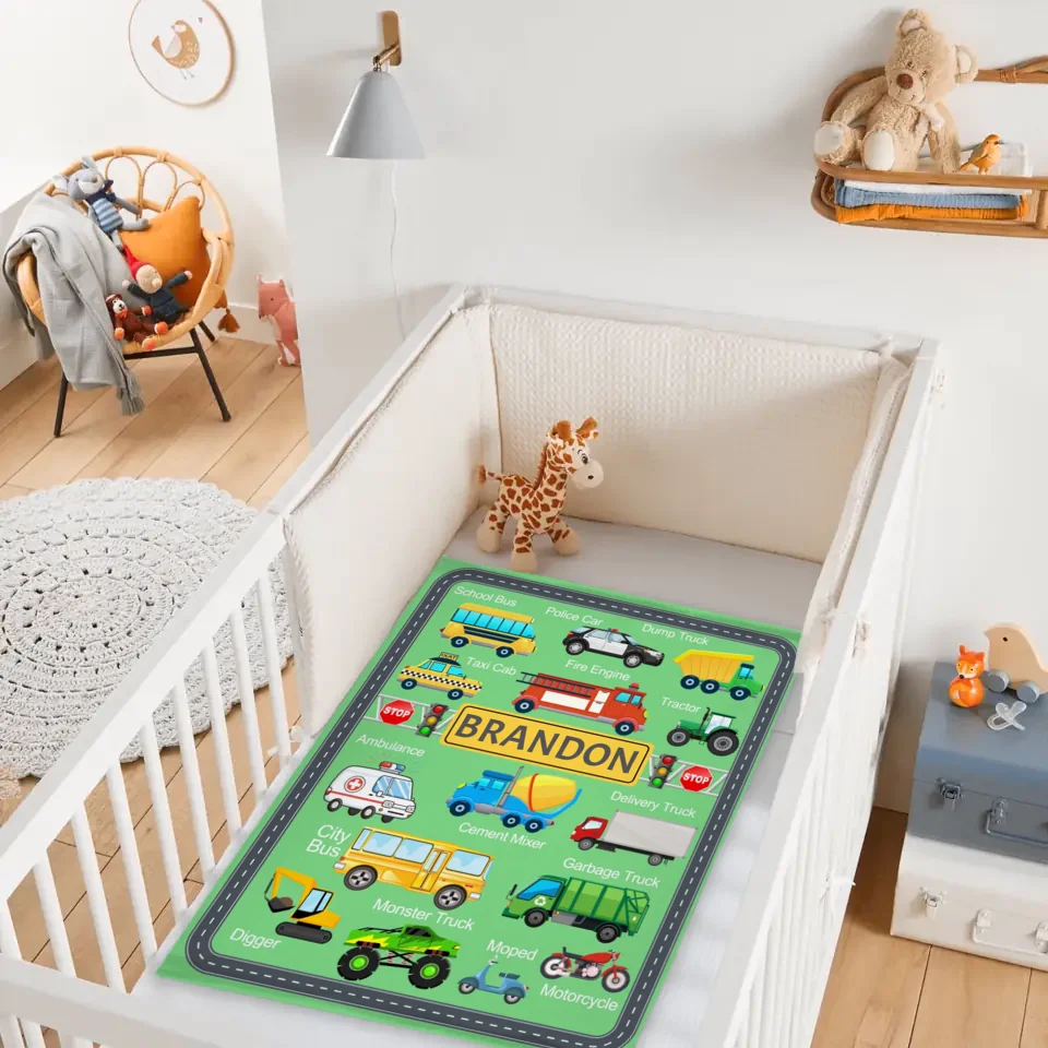 Cars, Trucks And Diggers - Personalised multicolour Blanket With Name - A Gift For Child