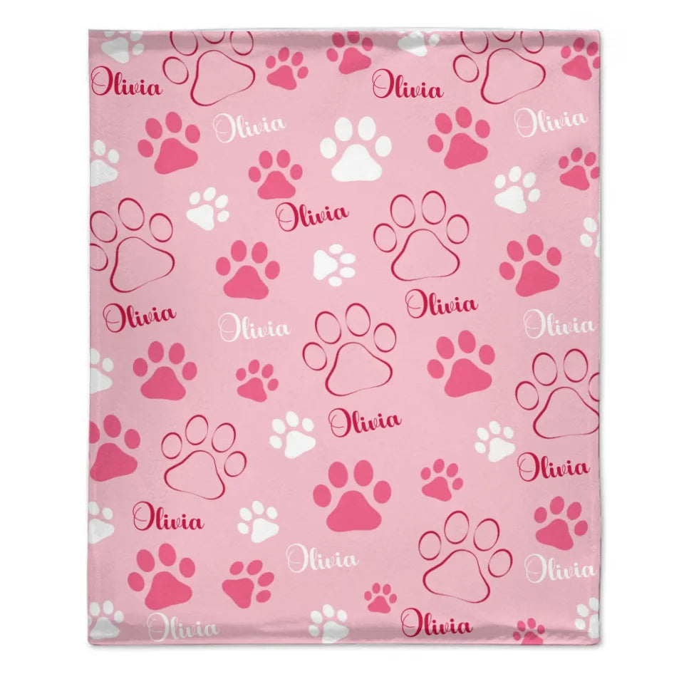 Cute Dog Paw Print - Personalized Name Custom Pet Name Blanket Personalized Dog Blanket - Gifts for Dog Lovers