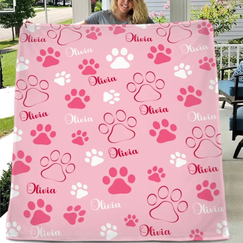 Cute Dog Paw Print - Personalized Name Custom Pet Name Blanket Personalized Dog Blanket - Gifts for Dog Lovers