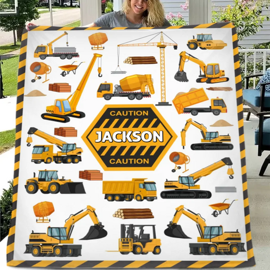 Customised Construction Excavator Style - Personalized Name Truck Patterns Blanket - A Gift for Child,Friend