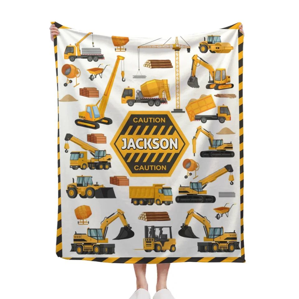 Customised Construction Excavator Style - Personalized Name Truck Patterns Blanket - A Gift for Child,Friend