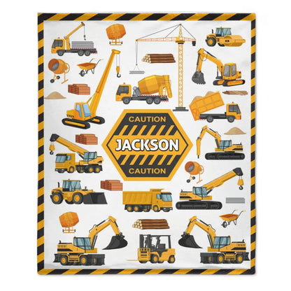 Customised Construction Excavator Style - Personalized Name Truck Patterns Blanket - A Gift for Child,Friend