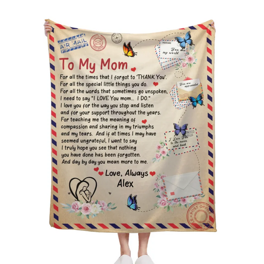 Personalized Name Custom Postcard Blanket - Gift for Mom