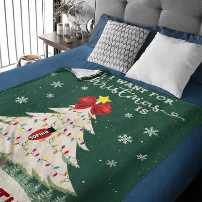 Customized Blanket For Christmas - Personalized Text And Grandchildren's Names Christmas Tree Warm and Soft Flannel Blanket - Christmas Gifts For Grandma