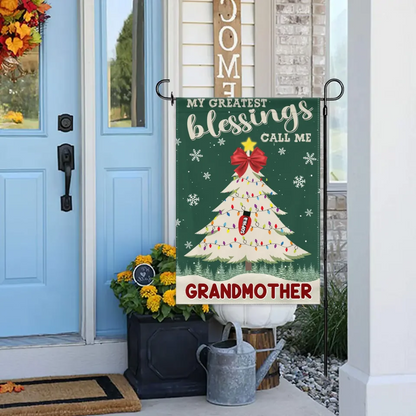 Customized Garden Decorations For Christmas - Personalized Text And Grandchildren's Names Christmas Tree Garden Flag - Christmas Gifts For Grandma