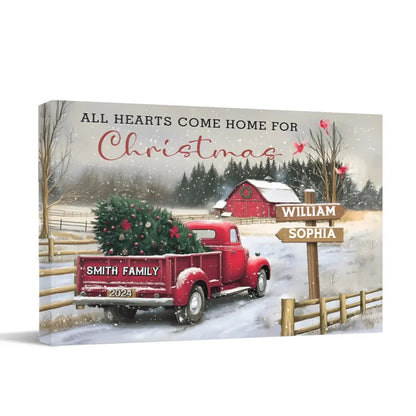 Customized Frameless Christmas Wall Decor - Personalized Custom Family Farm Christmas Truck Canvas Painting - Christmas Gifts For The Family