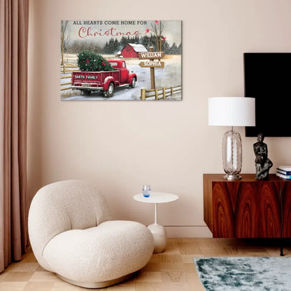 Customized Frameless Christmas Wall Decor - Personalized Custom Family Farm Christmas Truck Canvas Painting - Christmas Gifts For The Family