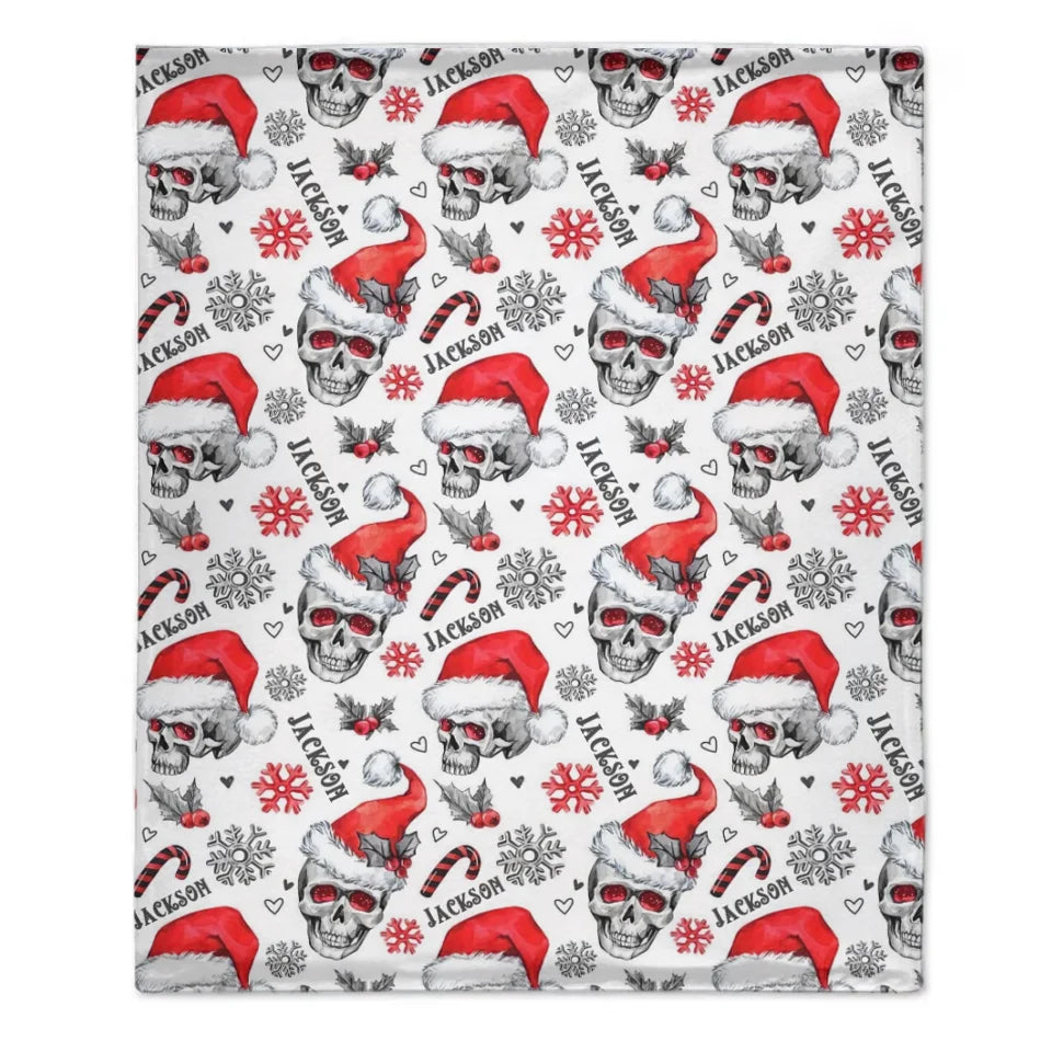 Customized Christmas Blankets - Personalized Name Skull Flannel Blanket with Christmas - A Gift For Yourself,Family,Friend,Colleagues