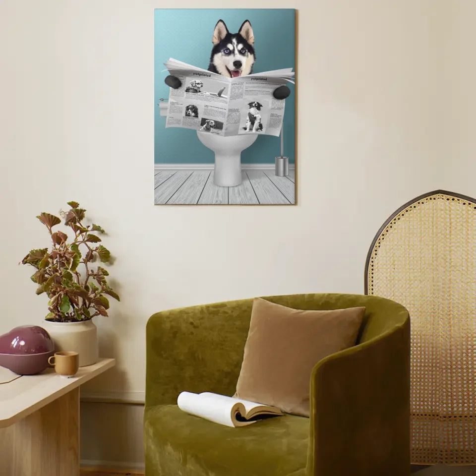 Customized Pet Reading Newspaper Fun Wall Art - Personalized Pet Photo And Background Color Unframed Canvas Painting - A Gift for Pet Owners,Pet Lovers,Yourself