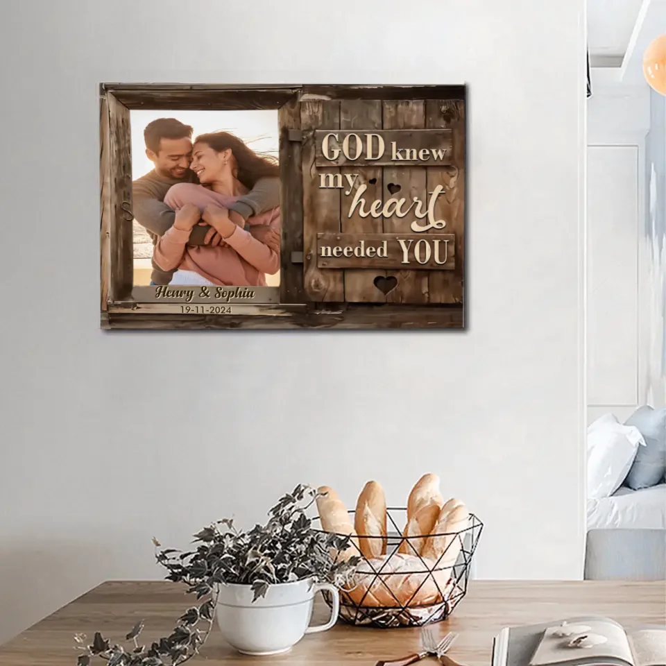 Custom Couple's Photo Decorative Painting - Personalized Photo,Date and Name Art Couple's Photo Unframed Canvas Painting - Gifts for Husband,Wife,Family