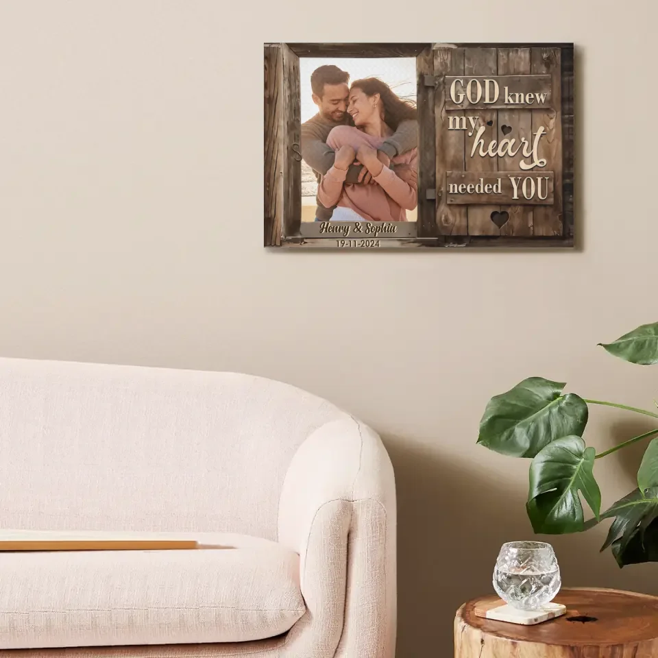 Custom Couple's Photo Decorative Painting - Personalized Photo,Date and Name Art Couple's Photo Unframed Canvas Painting - Gifts for Husband,Wife,Family