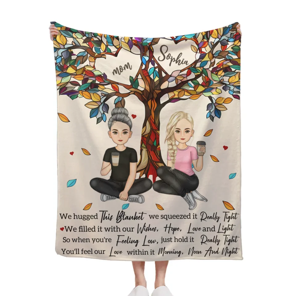 Customized Blankets for Moms and Kids - Personalized Character Cartoon Image and Name Love Tree Blanket - A Gift For Friend,Mom,Children