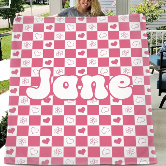 Customized Checkerboard Plaid Blanket - Personalized Name Multicolor Plaid Blanket - A Gift For Children,Baby,Friend