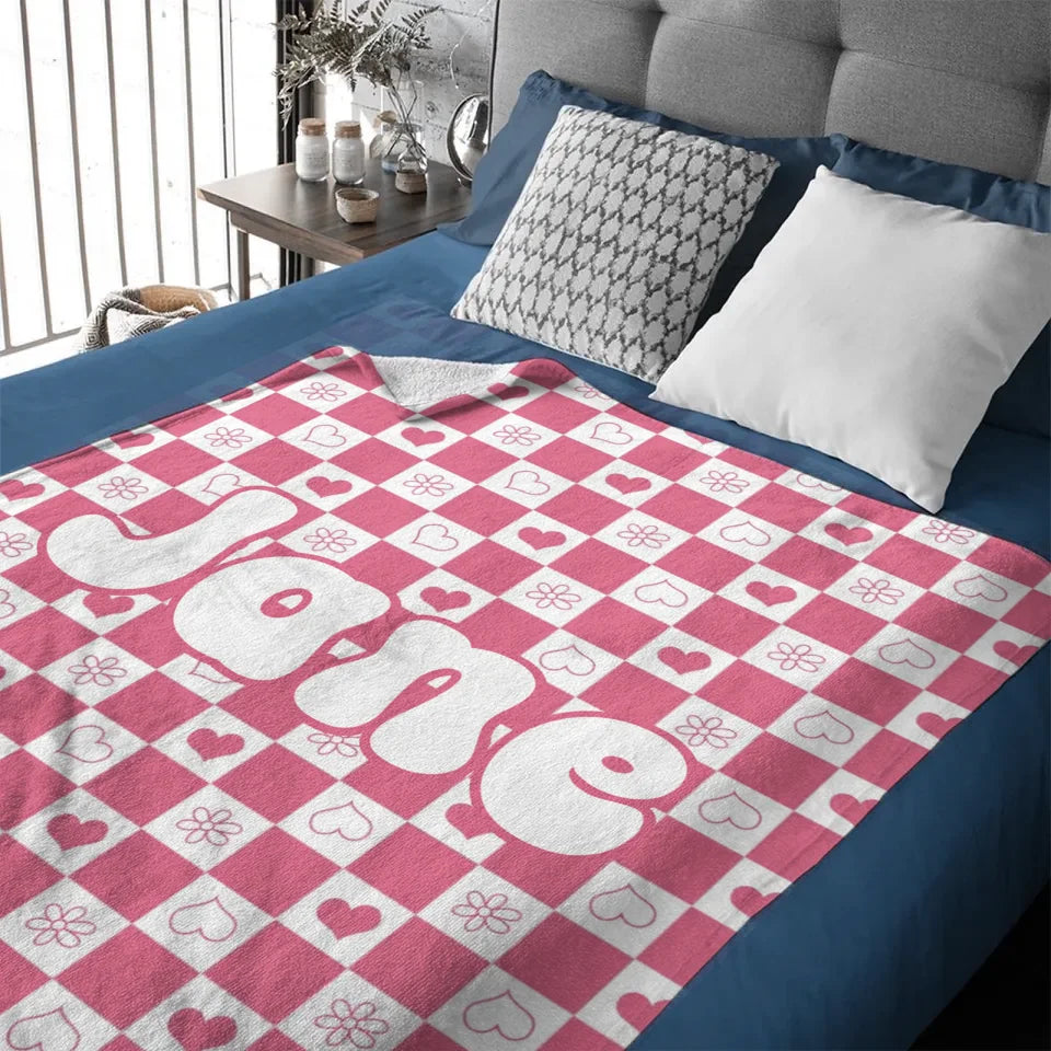 Customized Checkerboard Plaid Blanket - Personalized Name Multicolor Plaid Blanket - A Gift For Children,Baby,Friend