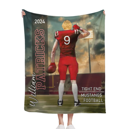 Customized Football Themed Blankets - Personalized Football Commemorative Blanket With Athlete Cartoon Image,Name,Number and Year - A Gift For Footballers,Football Lovers,Sports Enthusiast