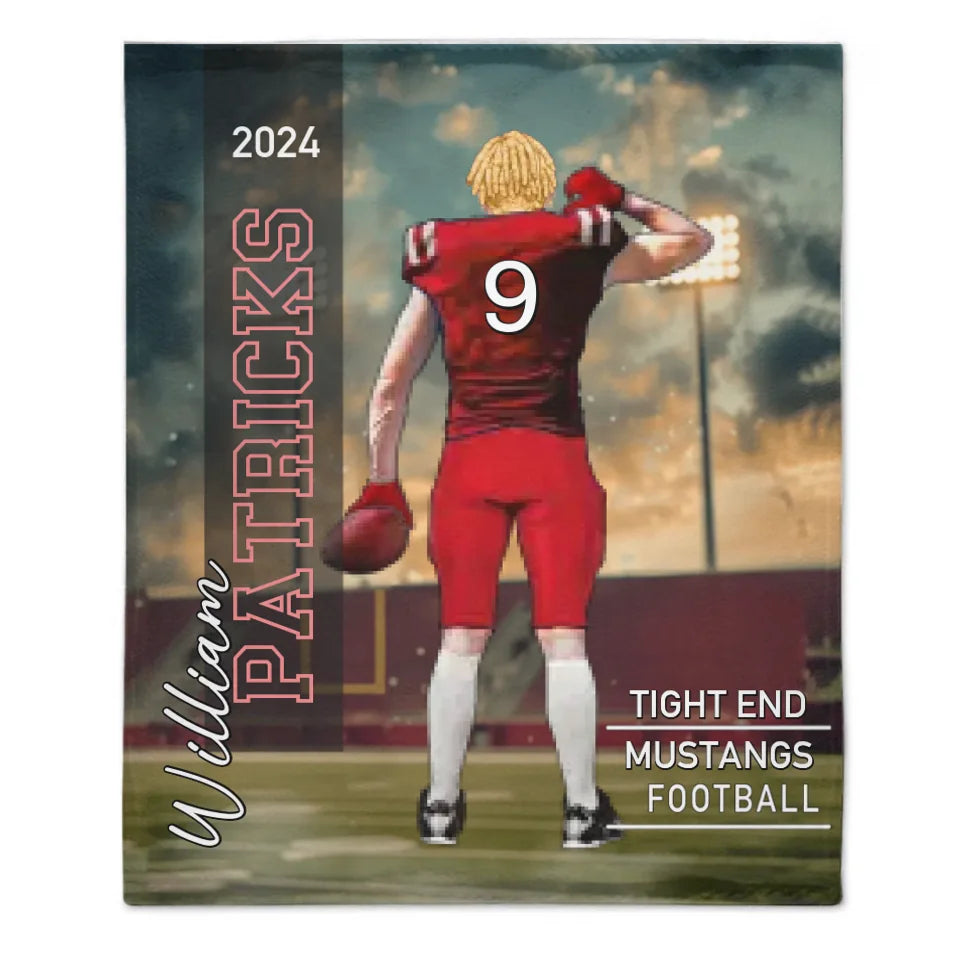 Customized Football Themed Blankets - Personalized Football Commemorative Blanket With Athlete Cartoon Image,Name,Number and Year - A Gift For Footballers,Football Lovers,Sports Enthusiast