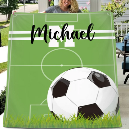 Personalized Name Custom Kids Soccer Blanket - Gifts for Kids Who Love Soccer