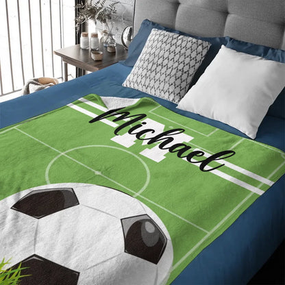 Personalized Name Custom Kids Soccer Blanket - Gifts for Kids Who Love Soccer