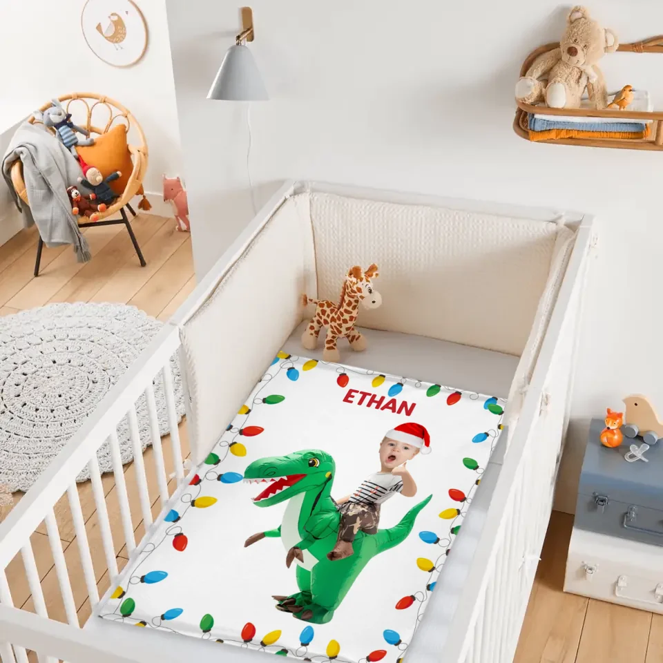 Personalized Riding Dinosaur Blanket, Customized Photo, - Fun Family Gifts