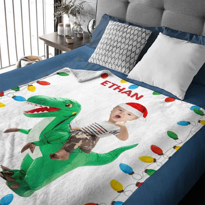 Personalized Riding Dinosaur Blanket, Customized Photo, - Fun Family Gifts