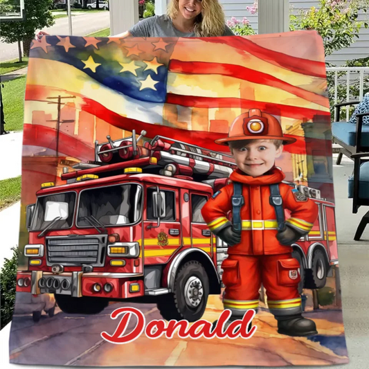 Personalized Independence Day Firefighter Custom Blanket - Gift for Kids