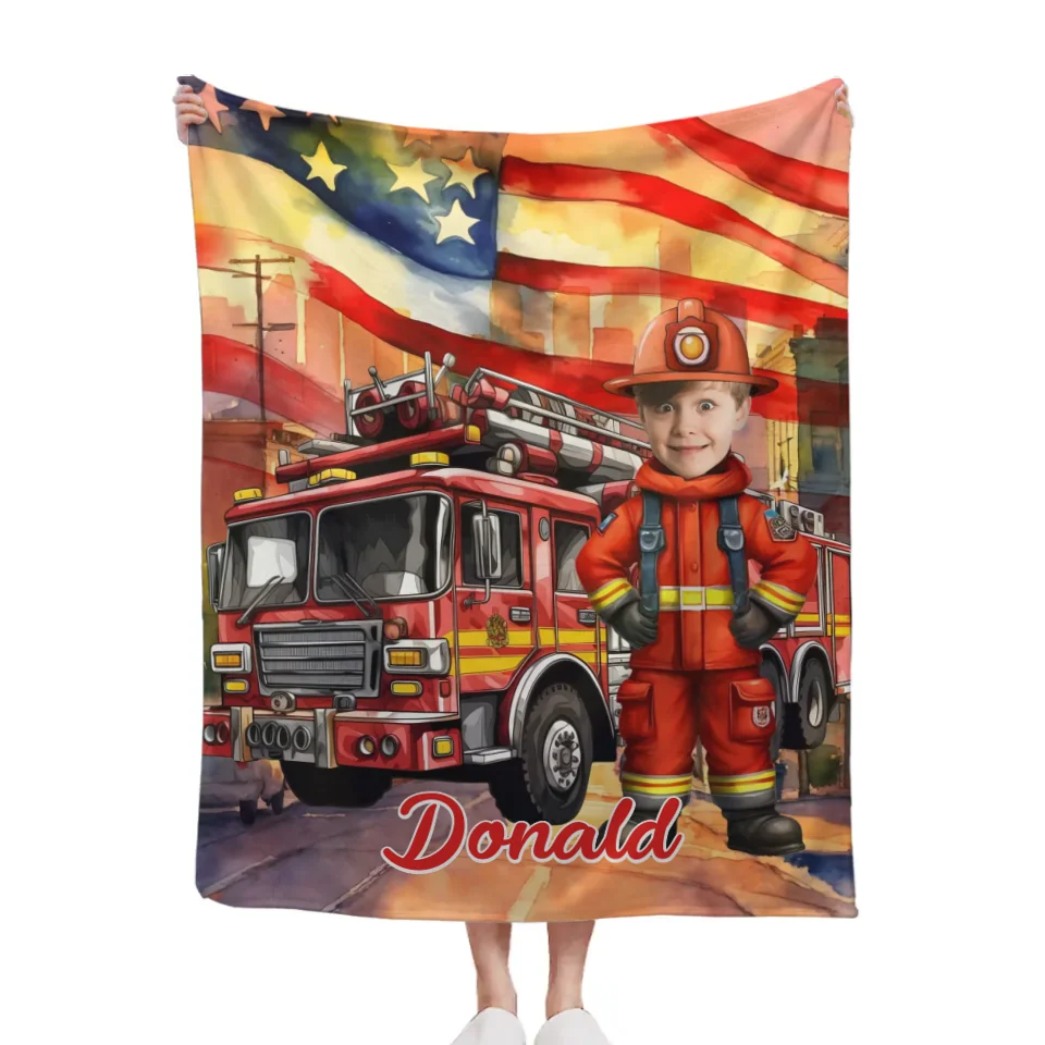 Personalized Independence Day Firefighter Custom Blanket - Gift for Kids