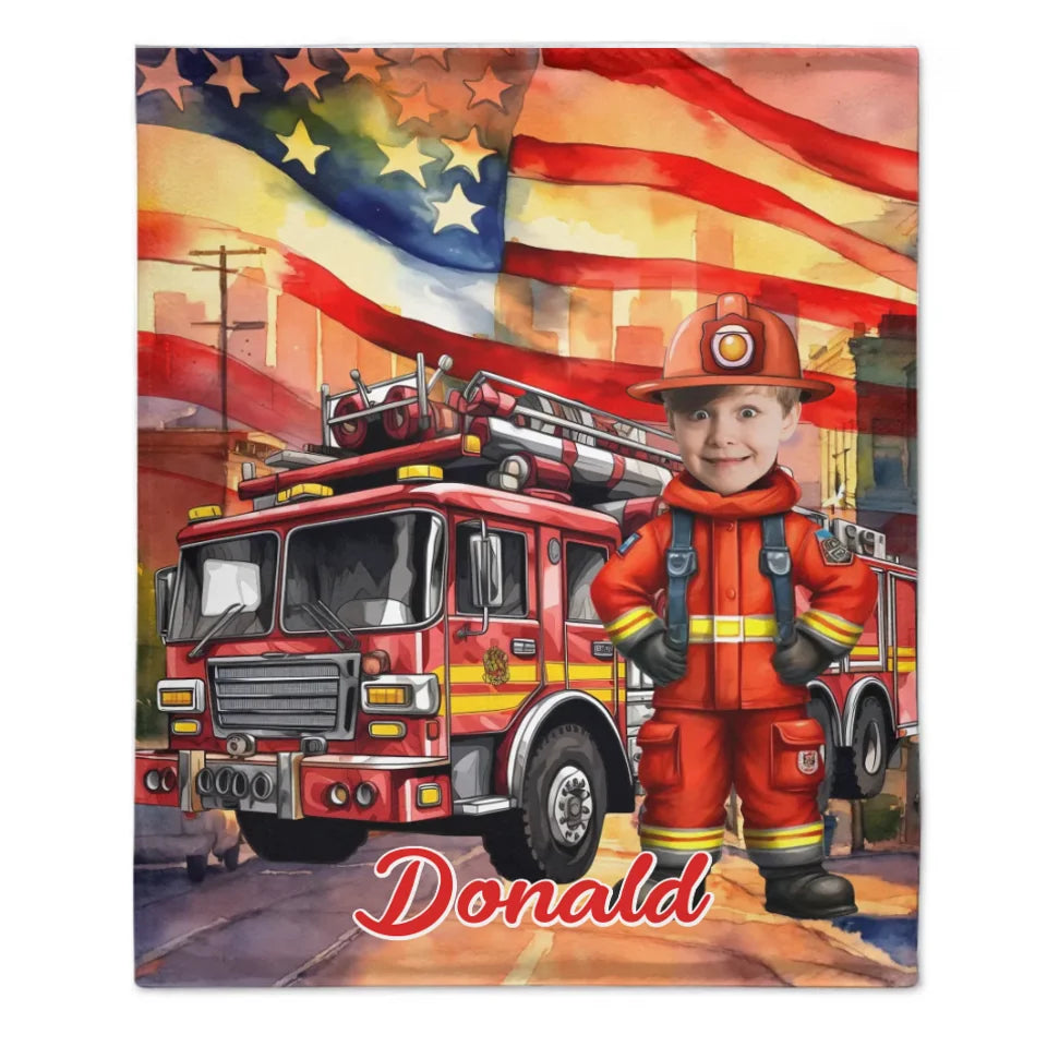 Personalized Independence Day Firefighter Custom Blanket - Gift for Kids