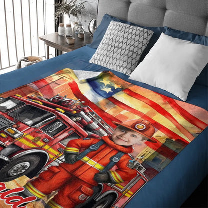 Personalized Independence Day Firefighter Custom Blanket - Gift for Kids