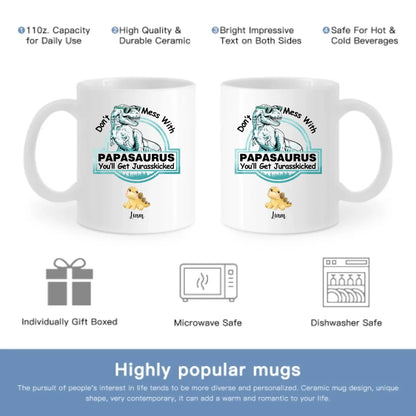 Customized Dinosaur Pattern Mug - Personalized Cartoon Dinosaur Mug with Pattern and Nickname - A Gift For Dinosaur Lovers,Family