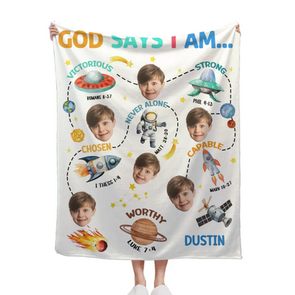 Blankets with Customisable Photo - Personalised Photo and Name Cartoon Print Blanket - A Gift For Boy,Girl,Grandchildren