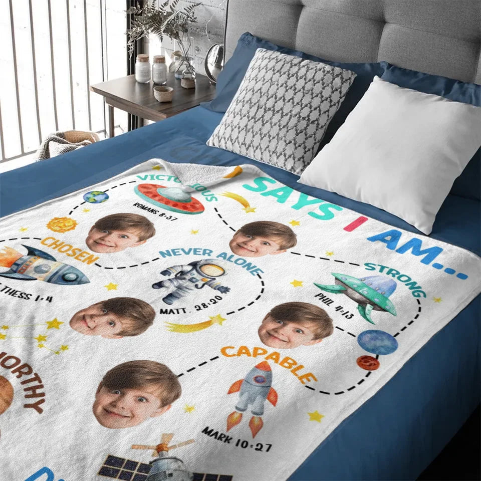 Blankets with Customisable Photo - Personalised Photo and Name Cartoon Print Blanket - A Gift For Boy,Girl,Grandchildren