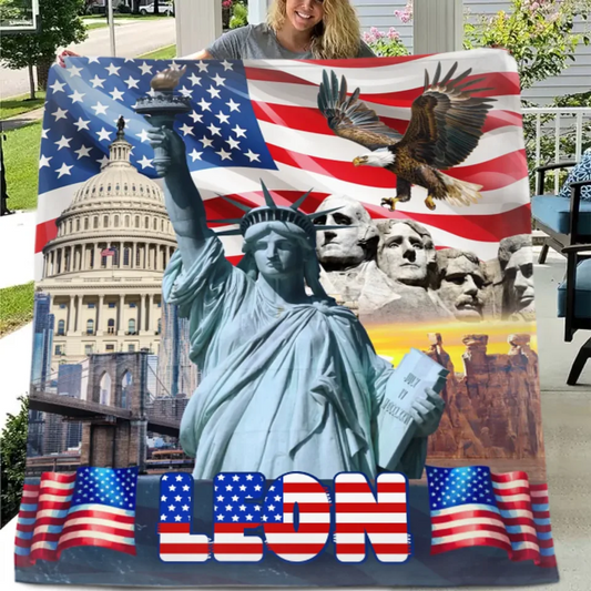 Custom American Flag Blanket - American Stars and Stripes Blanket that can be Personalised with Name - A Gift For Patriots,Friend,Family