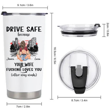 Customized Safe Driving Reminder Car Cup - Personalized Name and Character Safe Driving Themed Couple's Car Cup - A Gift For Husband,Boyfriend
