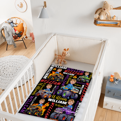 Personalized Custom Blankets for Boys Driving Trucks - Custom Name Blankets - Gifts for Kids