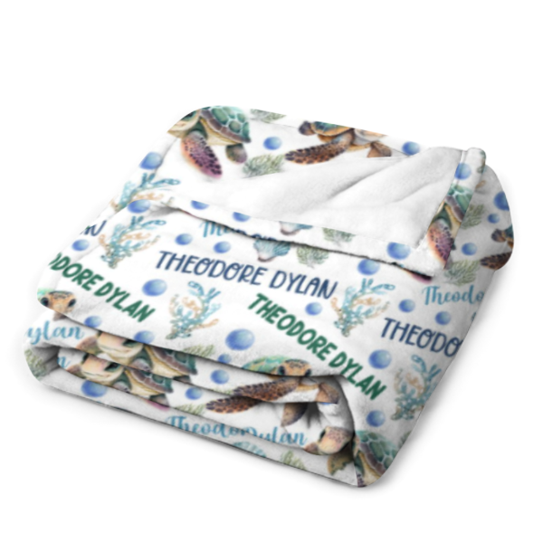 Customised Turtle Pattern Blanket - Personalised Name Turtle Blanket - A Gift For Child,Newborns