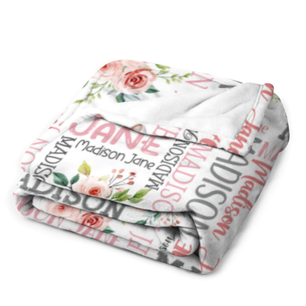 Rose And Elephant - Personalised Name Pink Blanket - A Gift For Child,Newborns