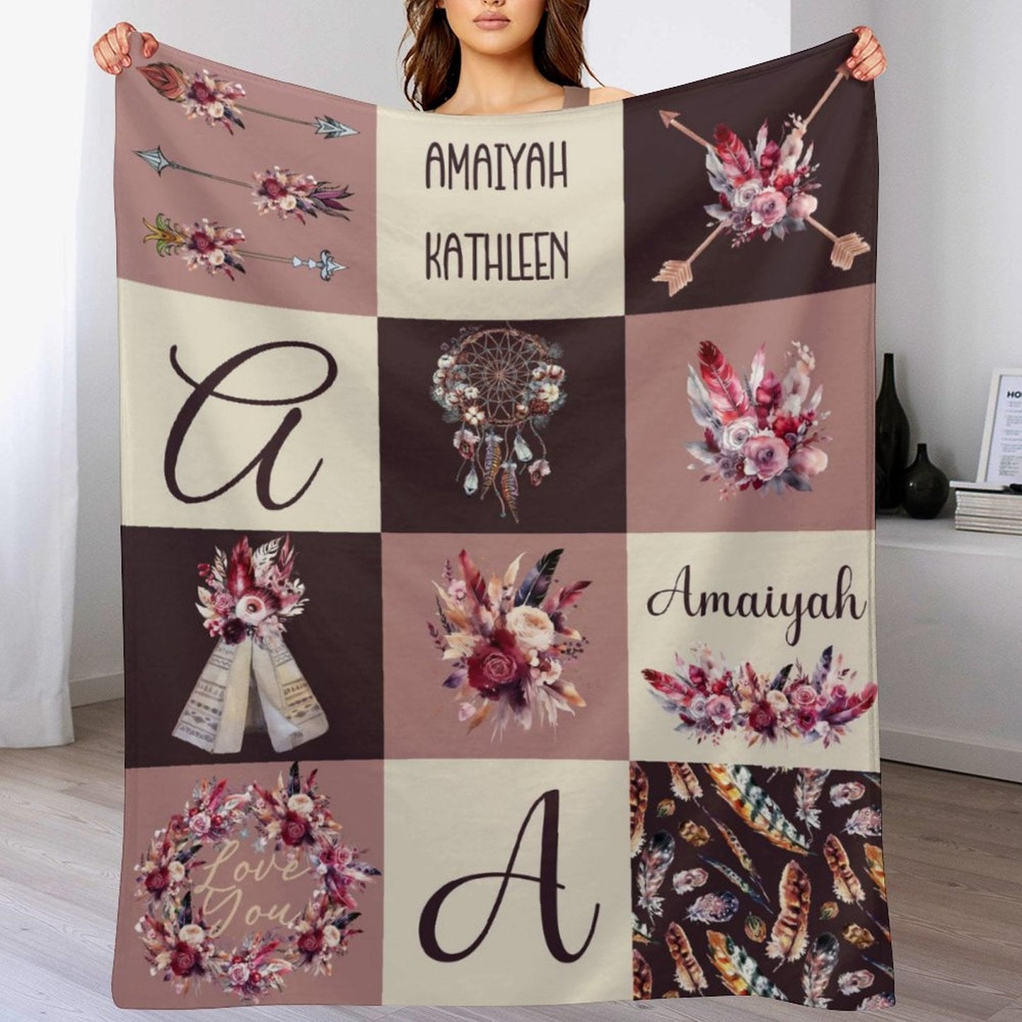 ️Boho Personalized Baby Blanket - Baby Name Blanket - Boho Floral