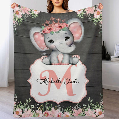 ️Custom Baby Blanket for Baby Boy Girls - Personalized Purple Elephant Flower Design for Kids Toddler Swaddling Birthday Gifts