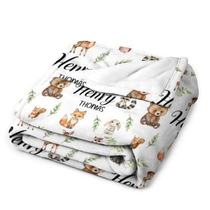 ️Personalized Baby Swaddle, Woodland Animal Blanket, Custom Swaddle Blanket, Woodland Theme