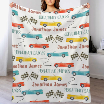 ️Personalized Name Race Car Baby Blanket