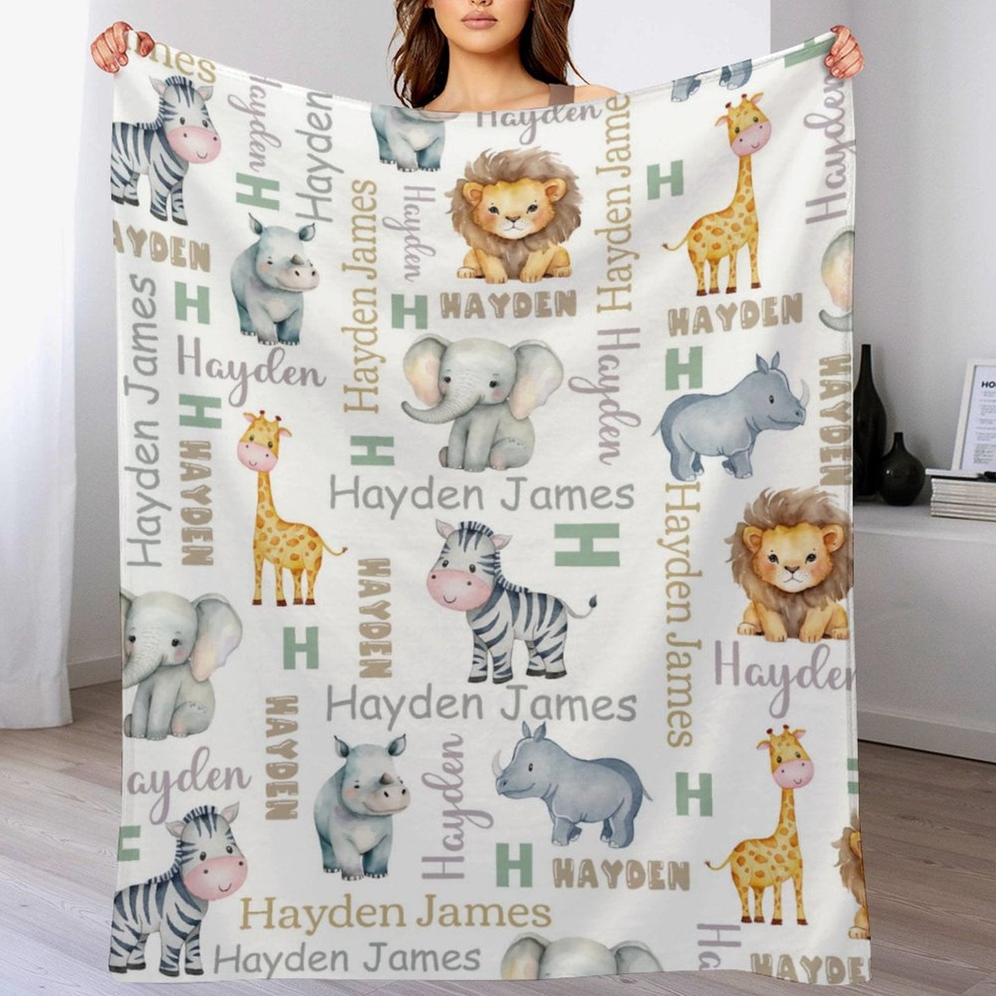 ️Baby Boy Safari Blanket Personalized Safari Animals Blanket