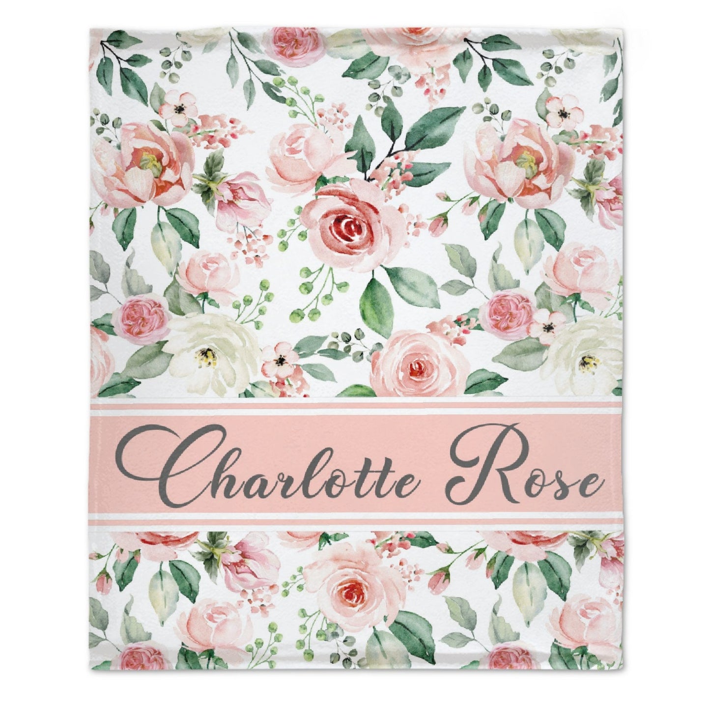 ️Personalized Pink Floral Rose Custom Name Baby Blanket