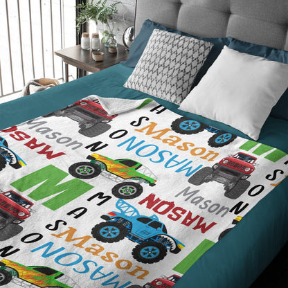 ️Personalized Monster Trucks Name Blanket