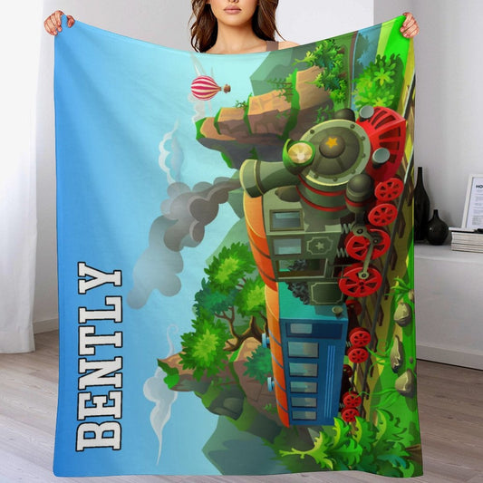 ️Personalized Cartoon Steam Train Kids Blanket