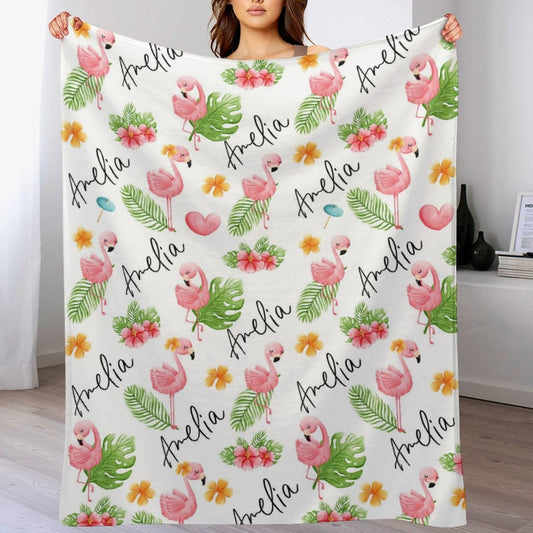 ️Flamingo Baby Swaddle Personalized Baby Girl Blanket - Custom Name Blanket - Baby Shower Gift Blanket