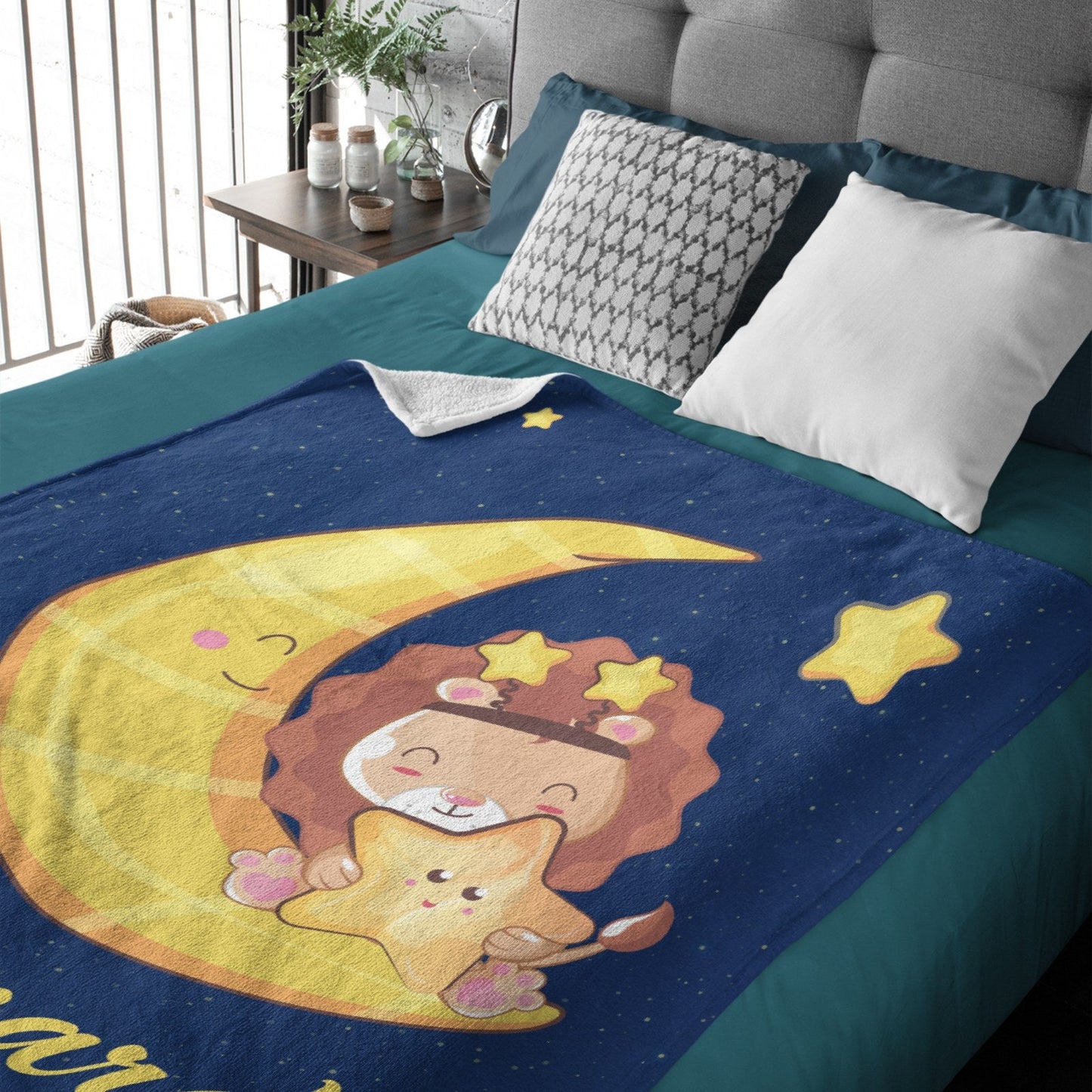 ️Personalized Baby Boy Moon Lion Blanket